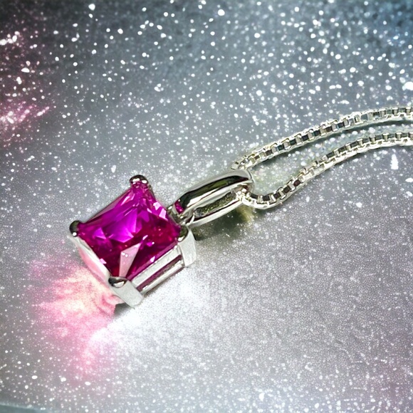 Bright Pink Sapphire Pendant in Sterling Silver 925, September Birthstone - Picture 10 of 10